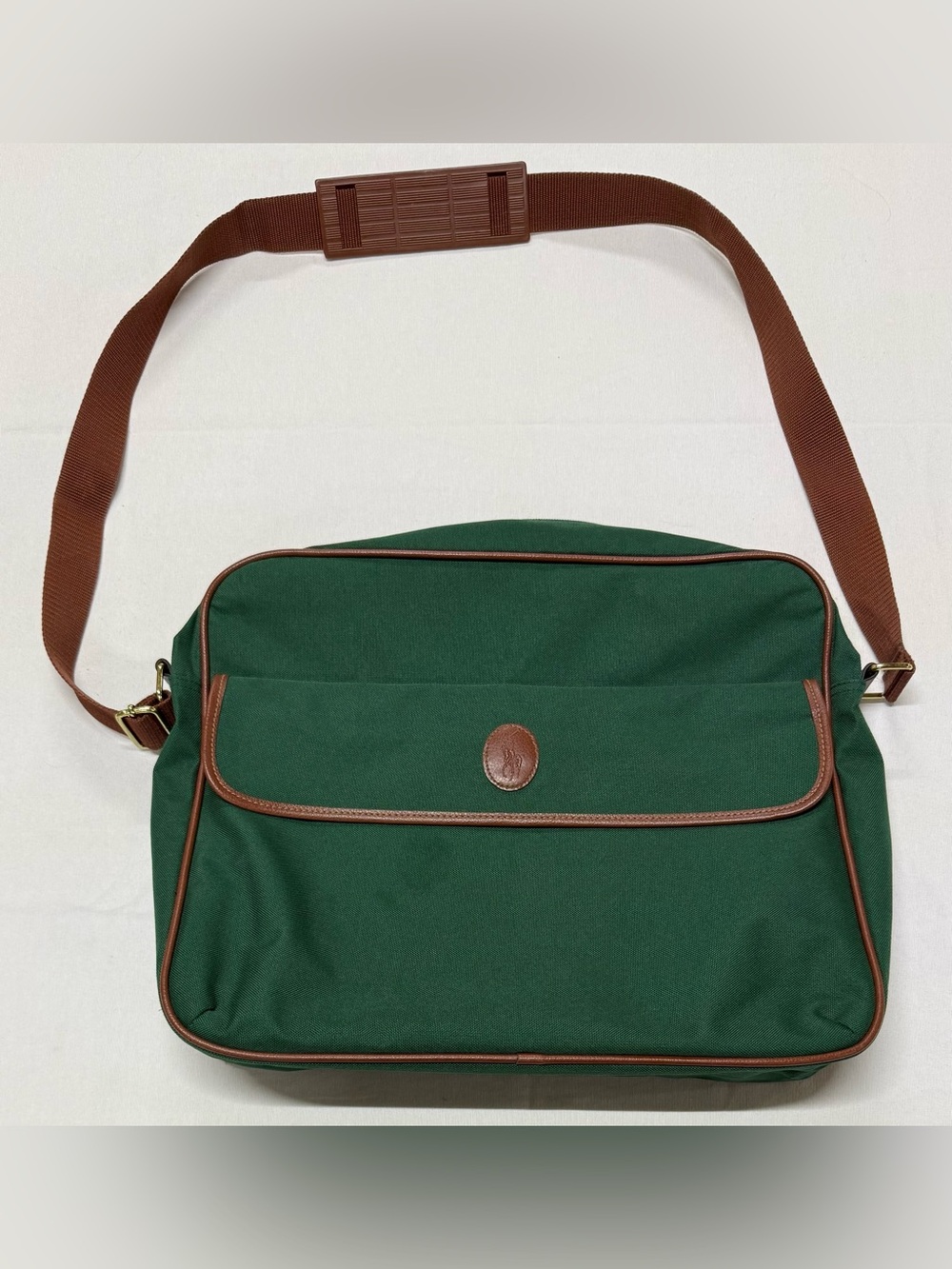 Vintage Polo by Ralph Lauren Dark Green Messenger Bag with Brown Trim